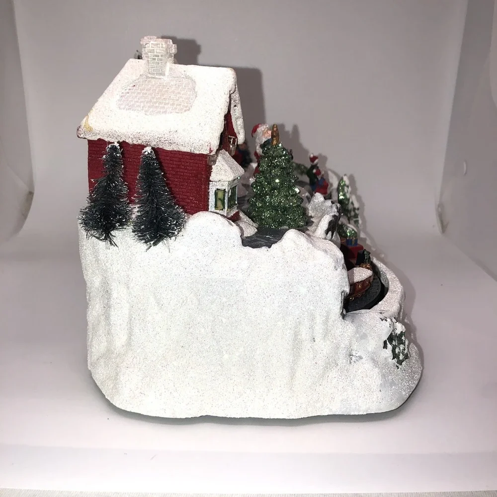 WORKING Holiday Christmas LED Fiber Optic Village Train Skaters Santa Bridge